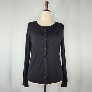 Ann Taylor Black Cotton Blend Button-Front Cardigan – Size XL